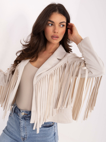 Jasnobeżowa krótka kurtka z zamszu RUE PARIS