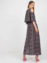 Czarna maxi sukienka w kwiaty z kieszeniami ZULUNA