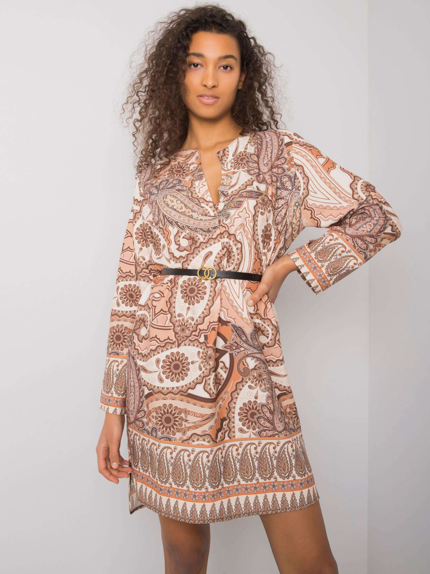Beige Kleid mit Druck Vancouver.