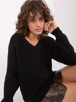 Hurt Czarny damski sweter klasyczny z dekoltem V