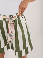 Ecru-khaki women's shorts in wide stripes.