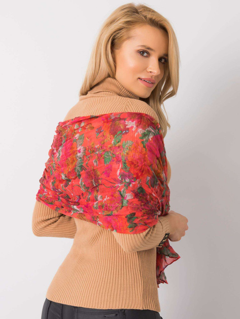 Koralowa chusta w kwiatowy wzór