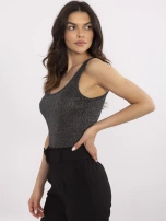 Czarny damski top z metalizowaną nitką