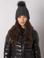 Dunkelgraue Wintermütze mit Applikation.