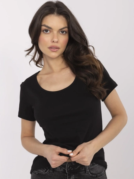 Črni osnovni t-shirt z okroglim izrezom RUE PARIS.
