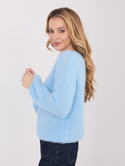 Jasnoniebieski damski sweter z okrągłym dekoltem