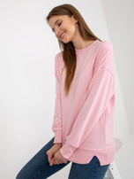 Hurt Jasnoróżowa bluza basic bez kaptura z rozcięciami