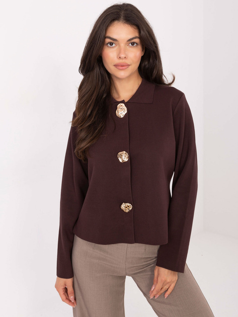 Czekoladowy elegancki sweter z zapięciem na zatrzaski