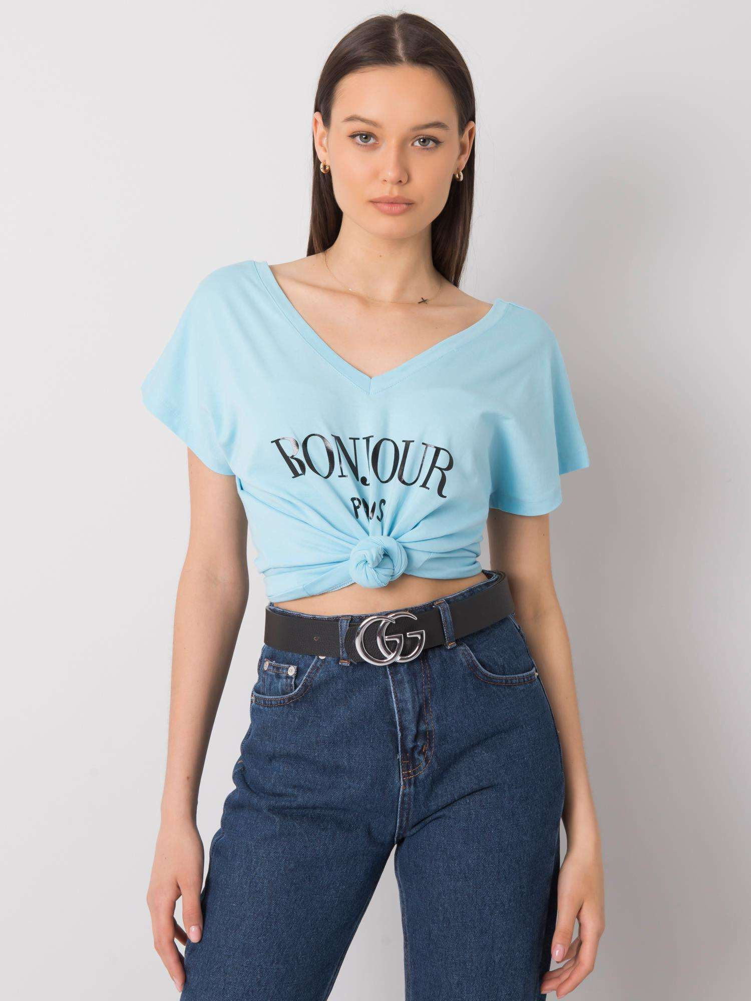 Niebieski t-shirt z nadrukiem Hortense