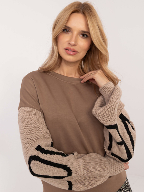 Hurtownia Ciemnobeżowa bluza bez kaptura z wiskozą