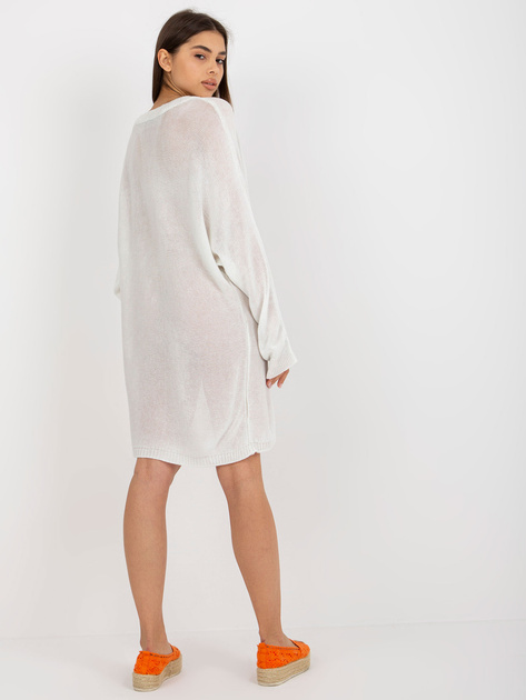 Hurt Biała letnia sukienka dzianinowa z dekoltem V