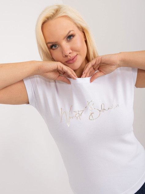 Hurtownia Biała damska bluzka plus size z okrągłym dekoltem