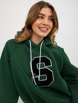 Hurt Ciemnozielona dresowa bluza z kapturem i naszywką