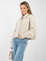 Beżowa jeansowa kurtka z kwiatową aplikacją RUE PARIS 