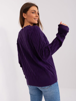 Hurt Ciemnofioletowy sweter klasyczny z okrągłym dekoltem 