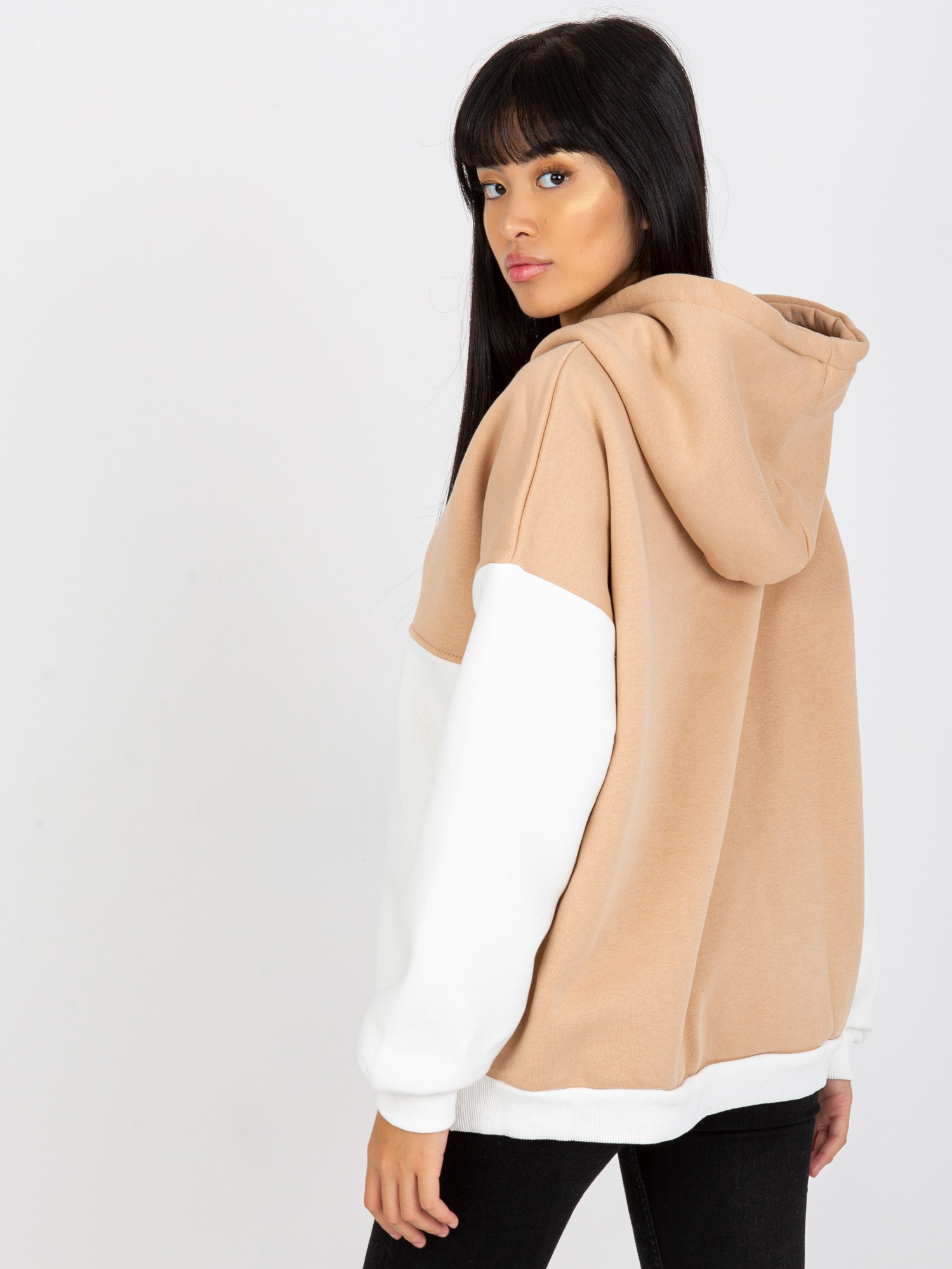 Hurt Beżowo-ecru dresowa bluza basic z kapturem RUE PARIS 