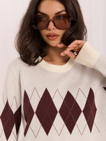 Jasnoszary damski sweter oversize w romby