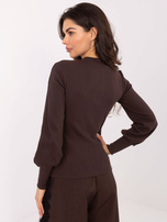 Czekoladowa bluzka basic z bufiastym rękawem RUE PARIS