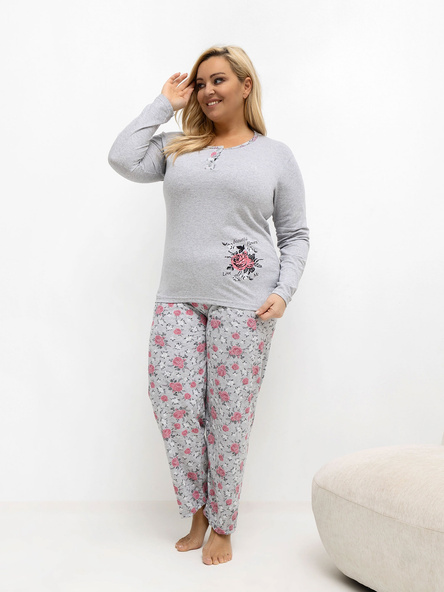 Šedá dámská pyžama plus size z bavlny.