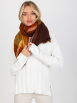 Hurtownia online Brązowo-żółty duży szal w kratę z wełną