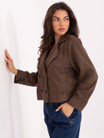 Brązowy dwurzędowy płaszcz z zamszu RUE PARIS 