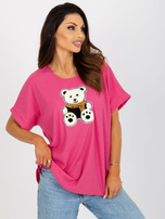 Hurtownia Fuksjowa bluzka oversize z misiem w prążek