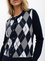 Navy women's cardigan in academic style.