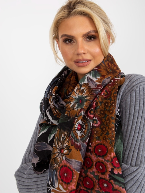 Hurtownia Czarna wzorzysta chusta z bawełny