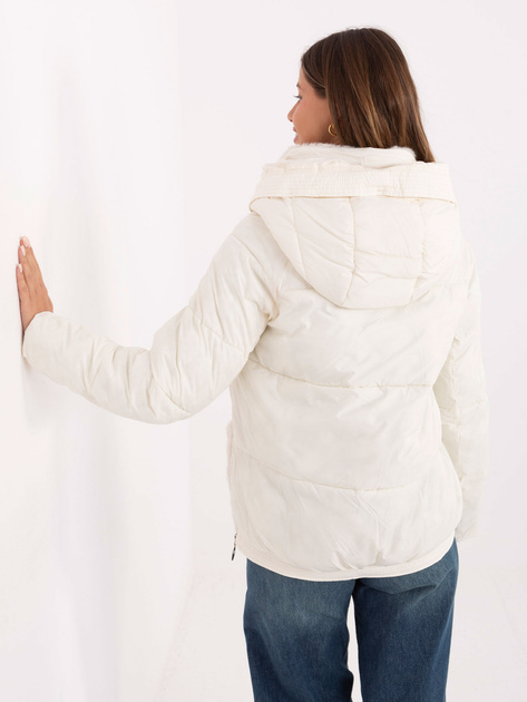 Ecru zimowa kurtka damska z kieszeniami