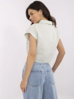 Pistacjowo-biała krótka koszula z wiązaniem