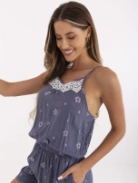 Granatowy letni kombinezon z gumką w pasie