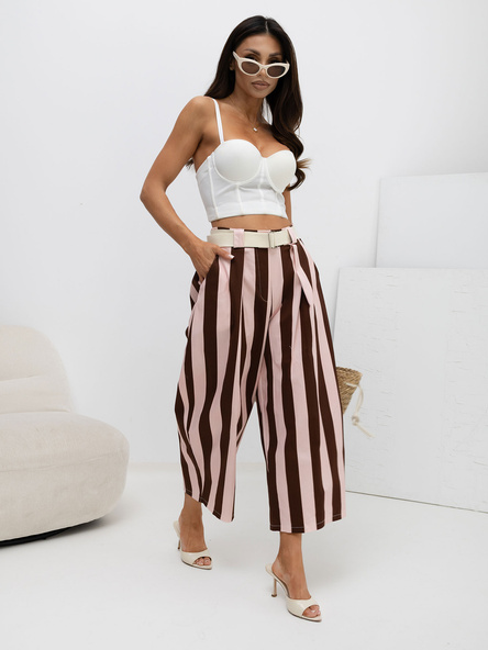 Jasnoróżowo-brązowe bawełniane spodnie z nogawką 7/8