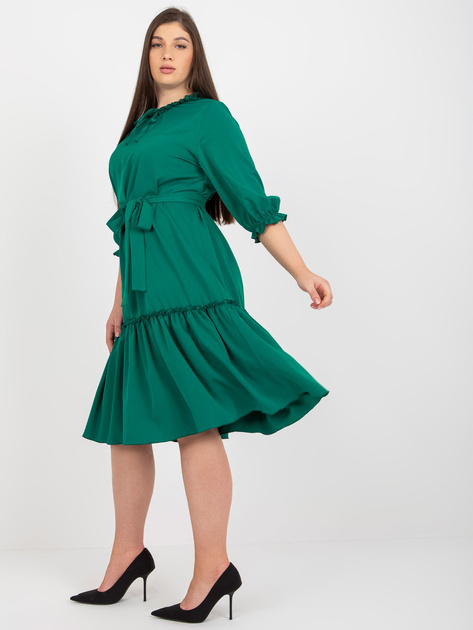 Hurt Morska rozkloszowana sukienka plus size z paskiem