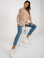 Wholesale Beige Women's Oversized Shirt with Embroidery