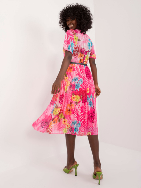 Hurt Różowa sukienka we wzory z krótkim rękawem