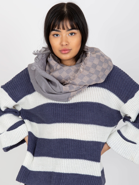 Hurt Szaro-jasnoróżowy damski komin zimowy w kratkę