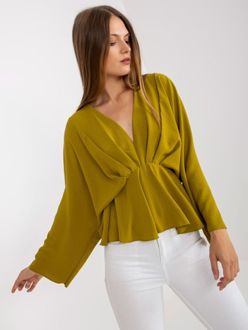 Hurtownia online Oliwkowa bluzka one size z dekoltem V