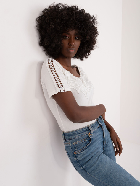 Hurt Ecru bluzka z koronką i krótkim rękawem