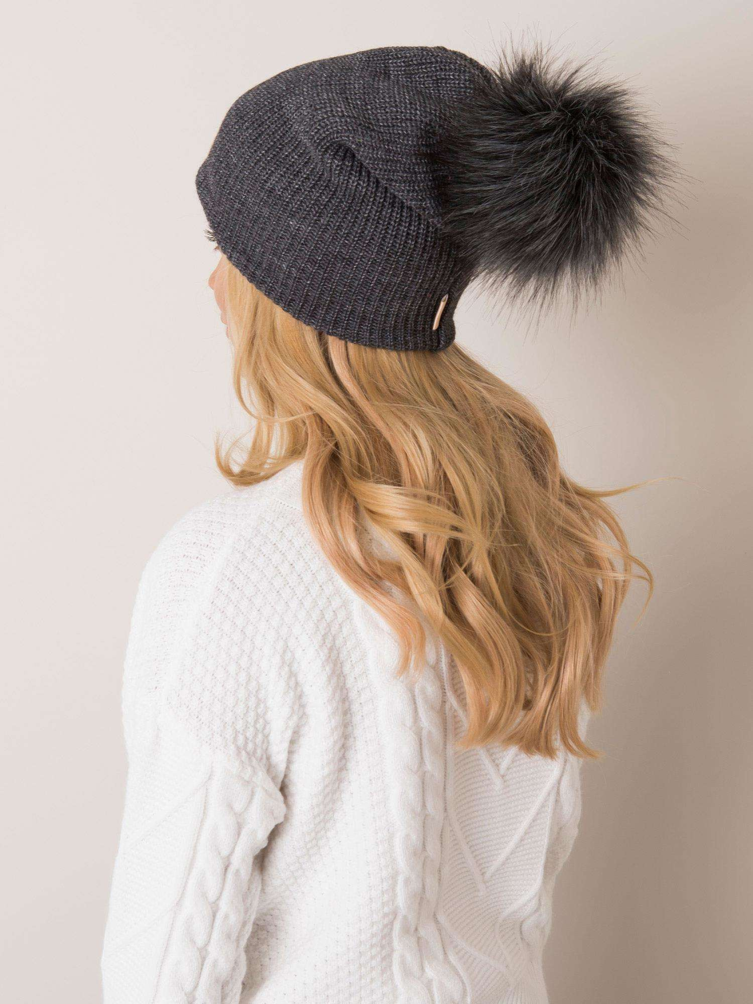 Ciemnoszara czapka beanie z pomponem RUE PARIS