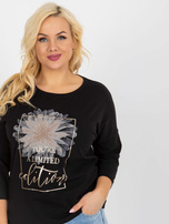 Hurt Czarna damska bluzka plus size z napisem i dżetami