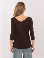 Czekoladowa dopasowana bluzka basic z bawełny RUE PARIS 