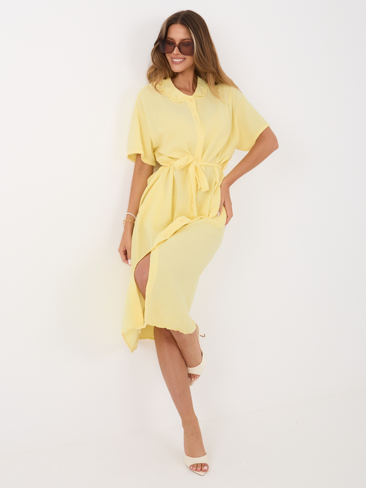 Jasnożółta koszulowa sukienka na lato