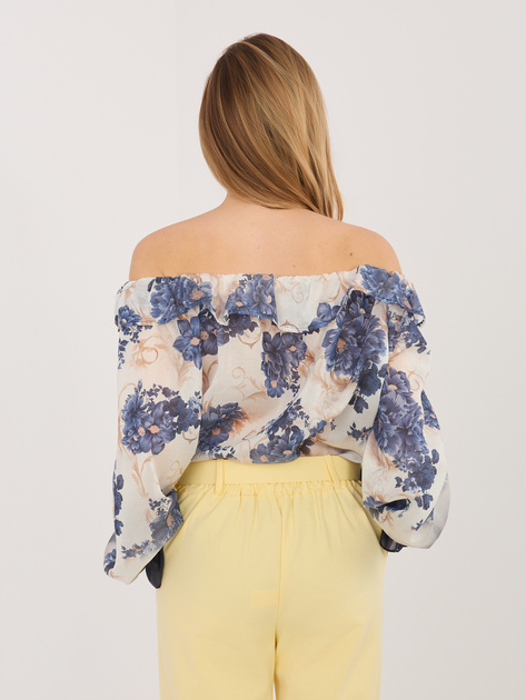 Ciemnoniebieska bluzka hiszpanka z bufiastym rękawem