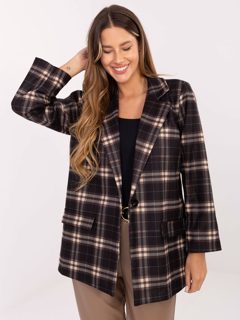 Czarno-beżowa damska marynarka w kratę