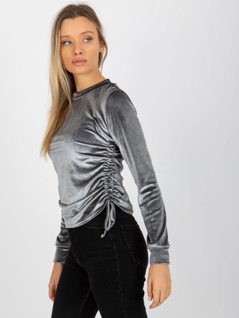 Hurt Szara krótka welurowa bluzka z okrągłym dekoltem