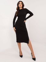 Hurt Czarna dopasowana sukienka basic z rozcięciem