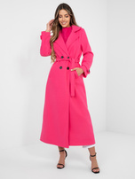 Fluo różowy długi płaszcz z wiązanym paskiem