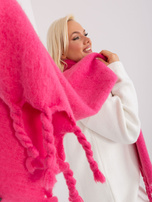 Hurtownia Ciemnoróżowy gładki szal z frędzlami