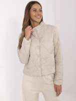 Hurt Beżowa pikowana kurtka damska bez kaptura