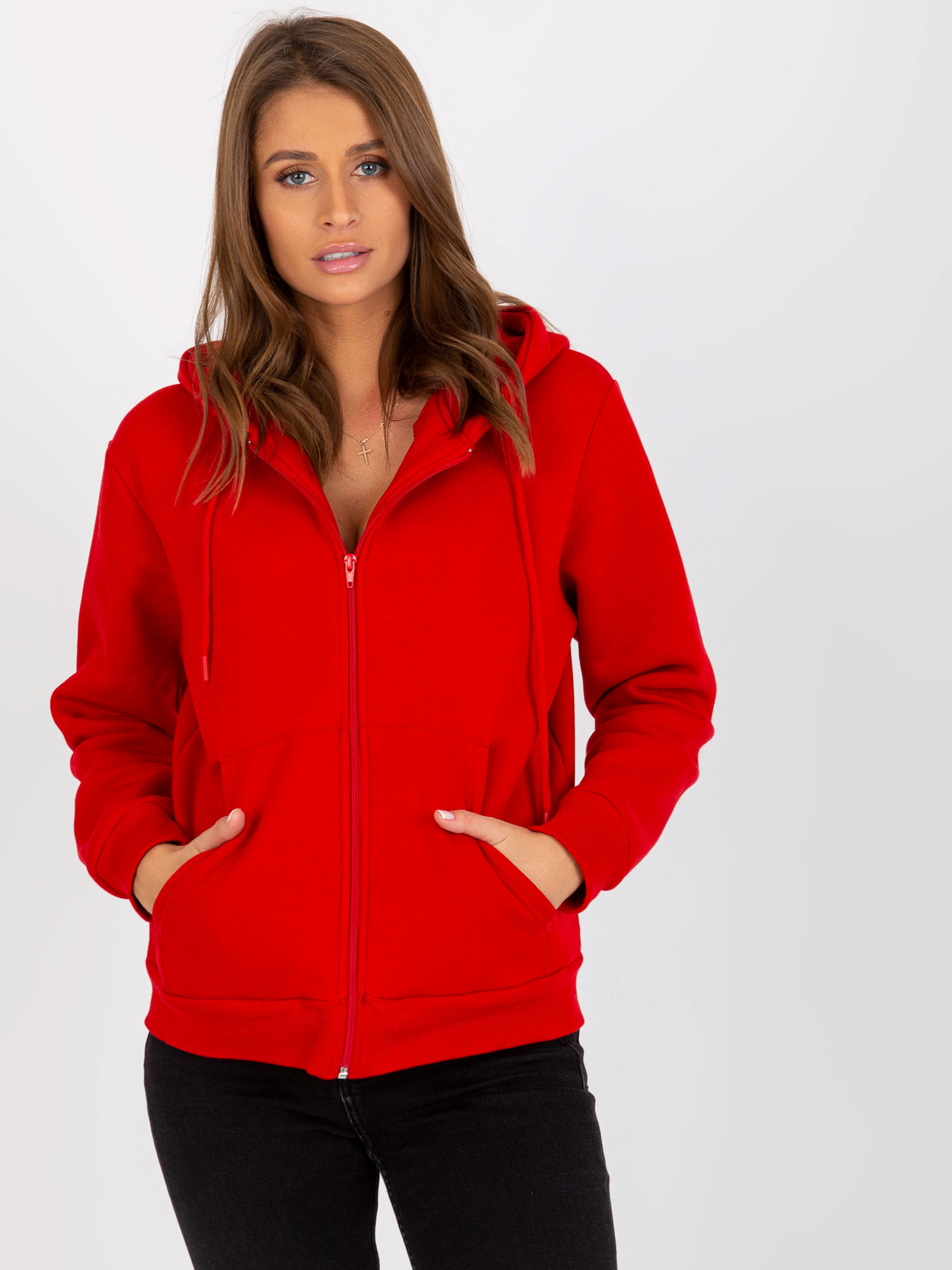 Czerwona dresowa rozpinana bluza basic z kapturem RUE PARIS